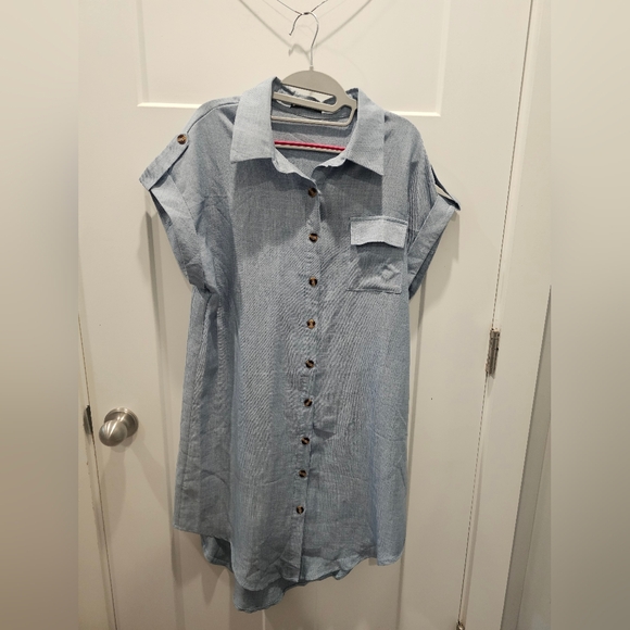 Greatbe Chambray Button Front Shirt Dress Women’s 8/10 Short Sleeve Tunic Blue - Picture 1 of 10